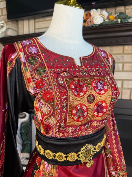Maroon/Black Bridal All-Satin Malaka Thobe