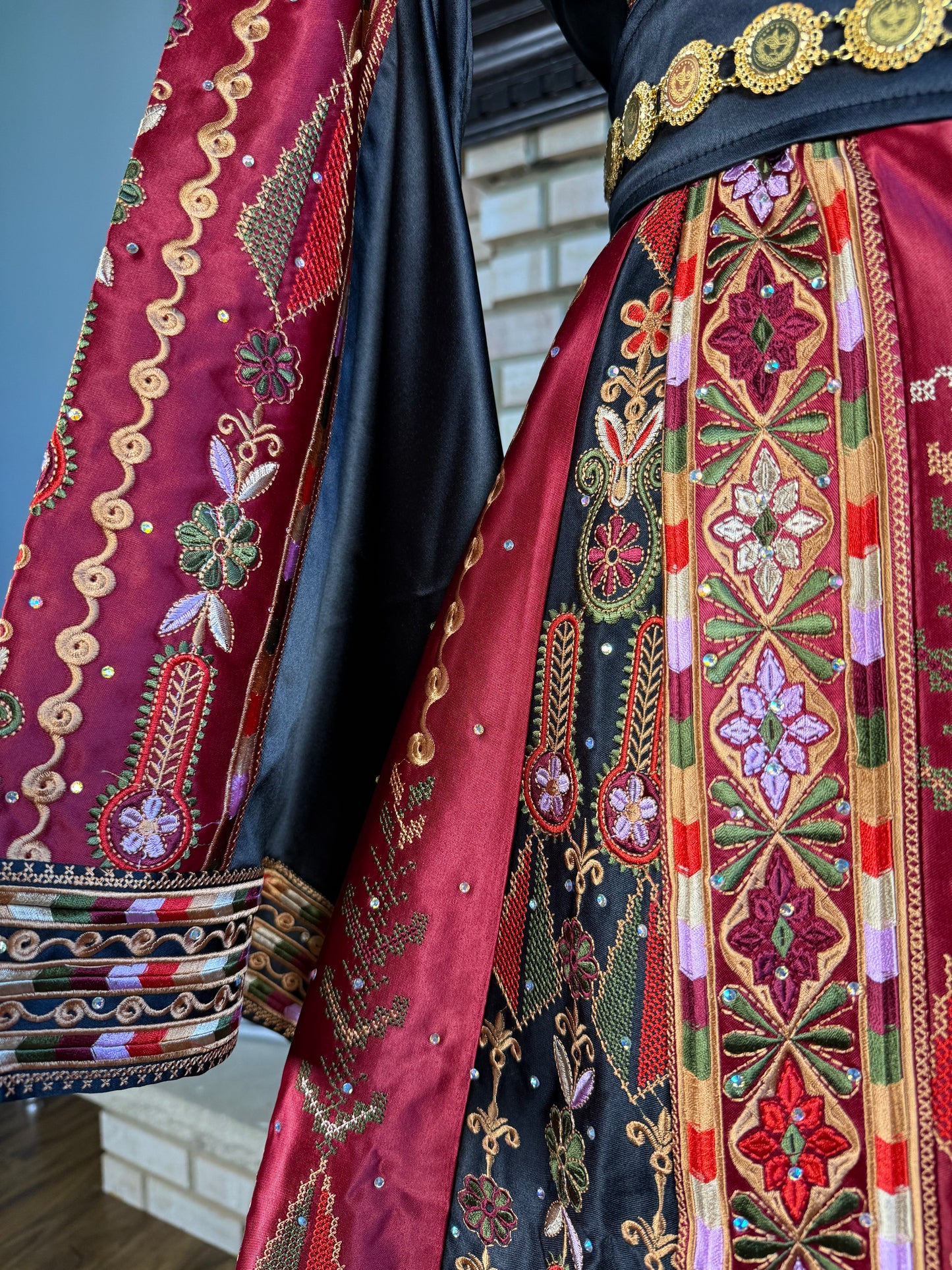 Maroon/Black Bridal All-Satin Malaka Thobe