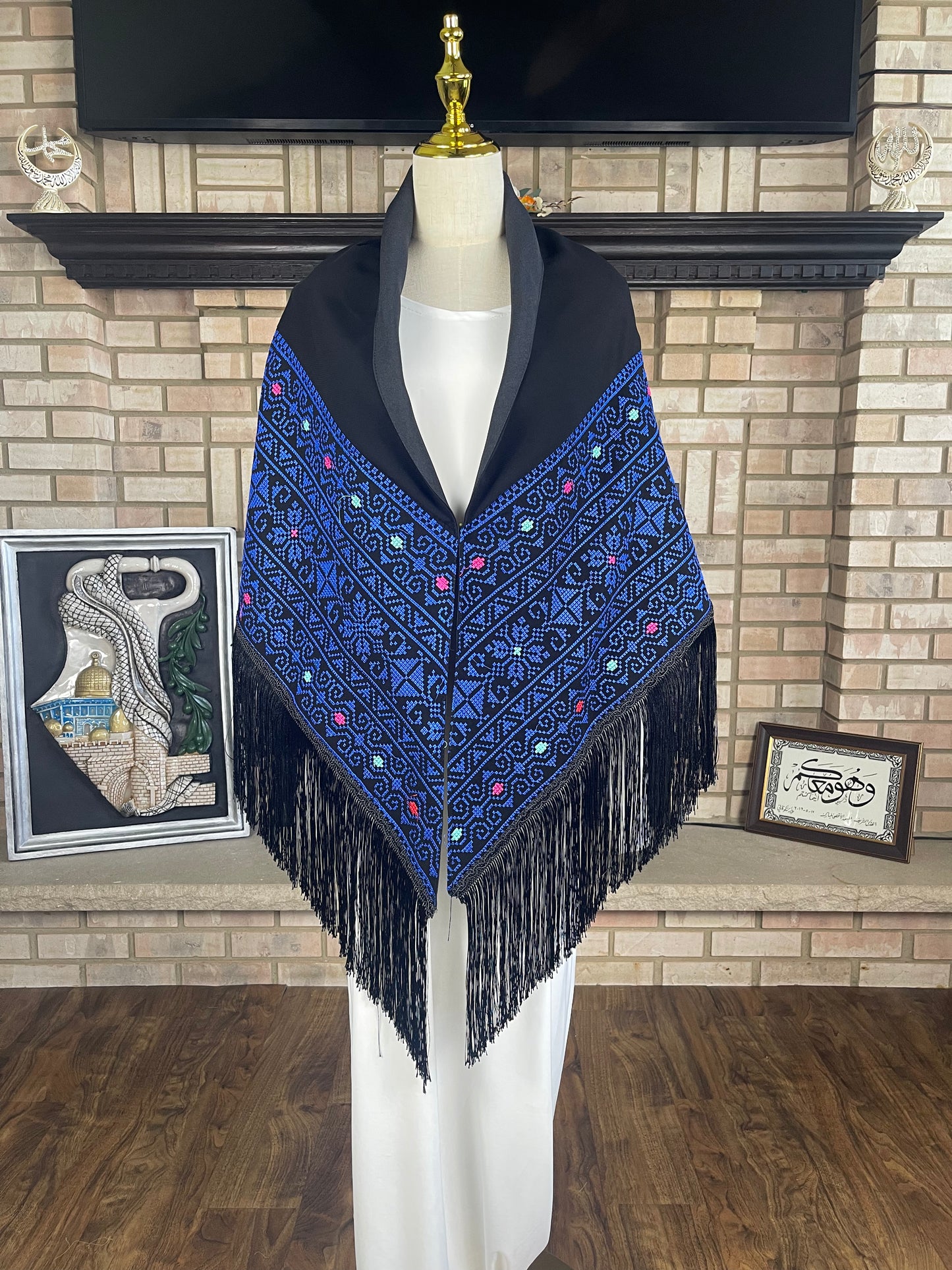 Black/Blue Tatreez Shawl