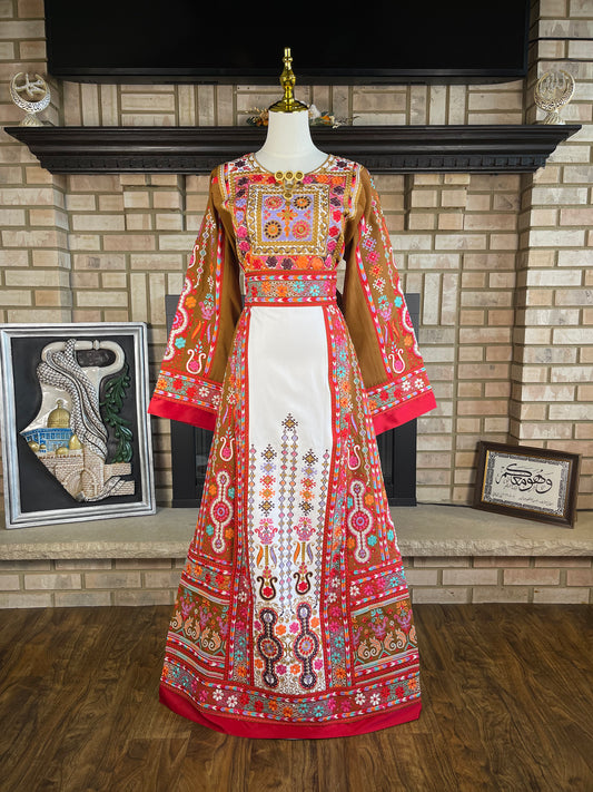 White/Ochre Malaka Thobe