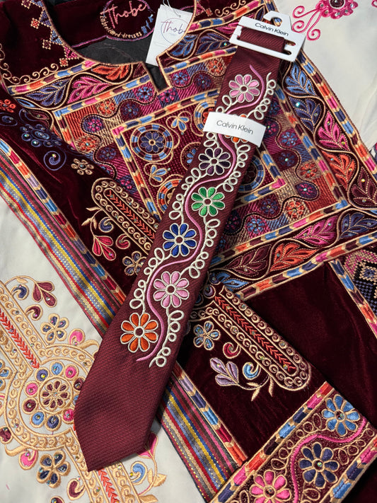 Roses Custom-made Tatreez Men's Tie