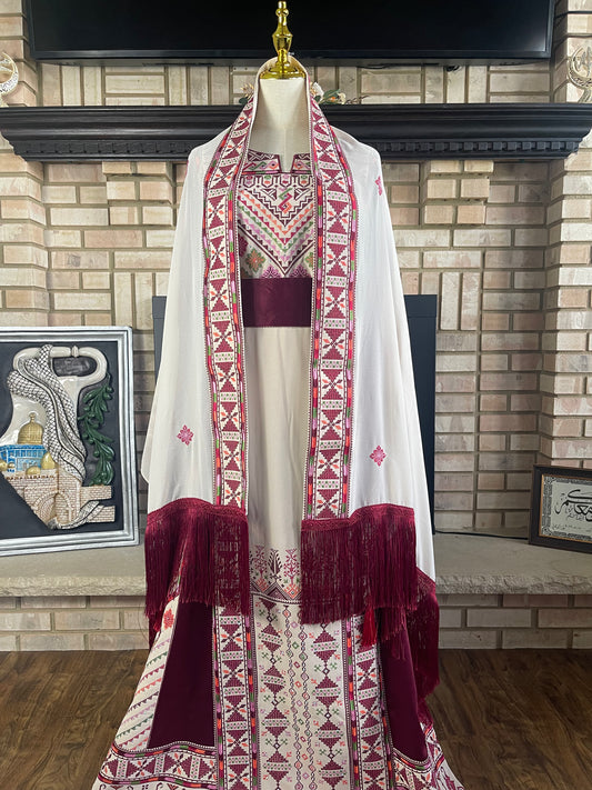 Cream/Burgundy Akka Headpiece
